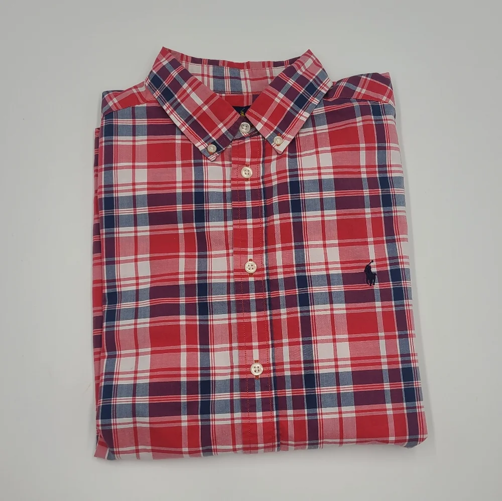 Ralph Lauren boys' red plaid button down shirt size XL